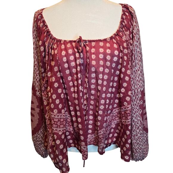 Free People Elena Floral Print Top Blouse Clay Combo Boho Western Oversized XS - Picture 2 of 8